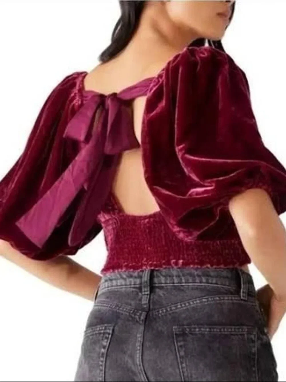 FREE PEOPLE Marie Velvet Open Back Top in Queen Pomegranate